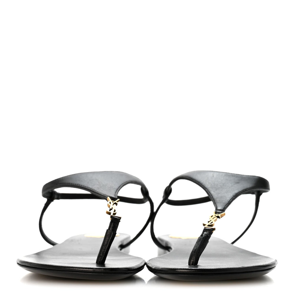 Lambskin Monogram Cassandra Slingback Flat Sandals 36.5 Black