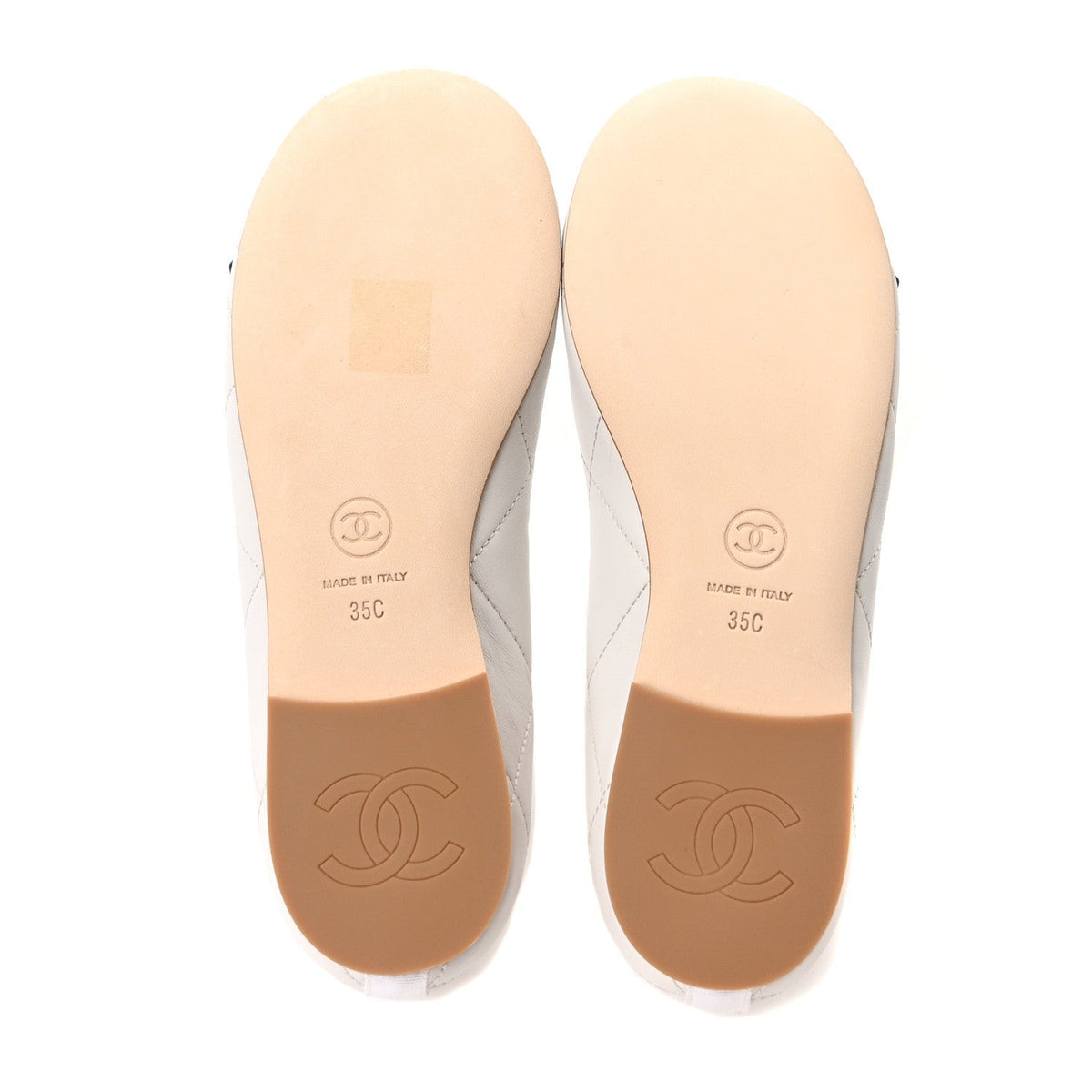 Lambskin Quilted CC Cambon Ballet Flats 35 White Black