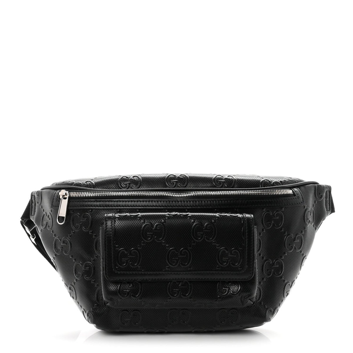Calfskin GG Tennis Embossed Pocket Belt Bag Black
