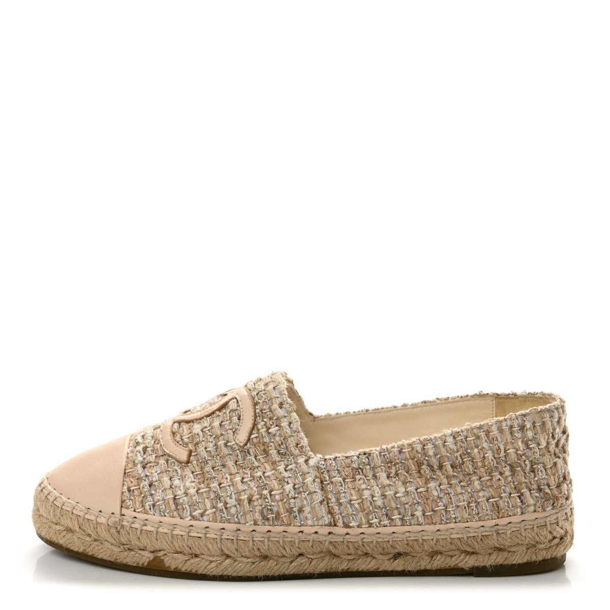 Tweed Lambskin CC Espadrilles 40 Beige Ivory