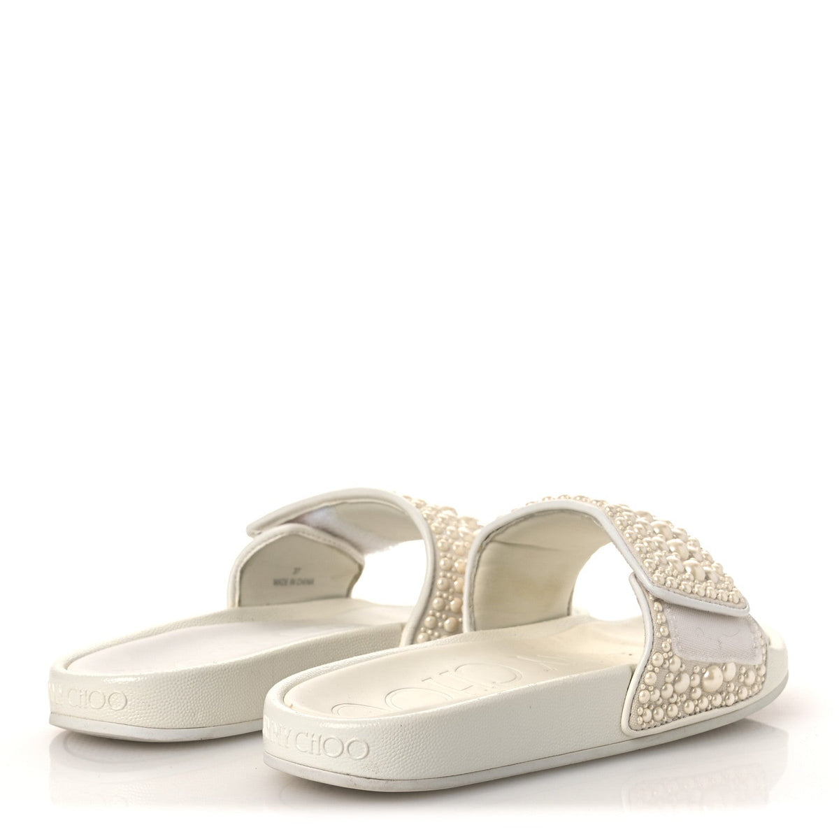 Canvas Pearl Embellished Fitz Slide Sandals 37 White