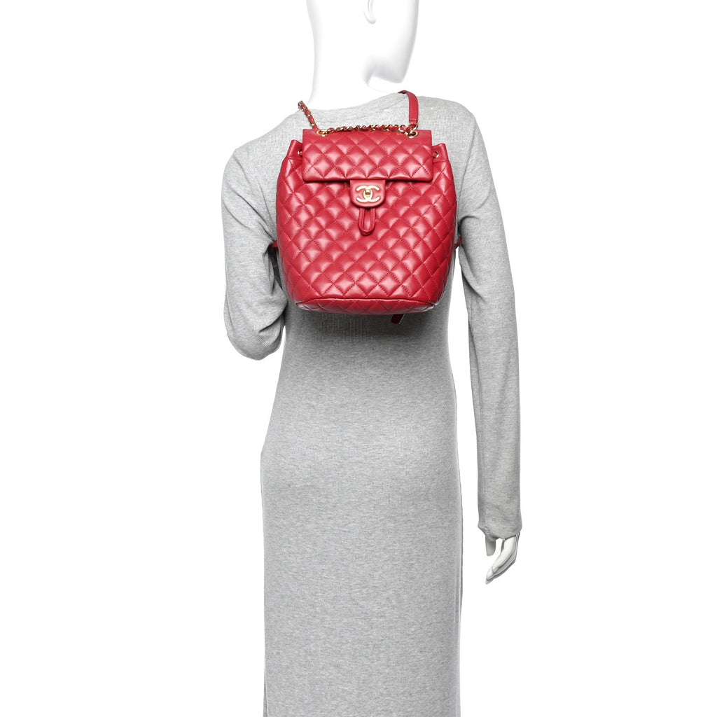 Lambskin Quilted Small Urban Spirit Backpack Red