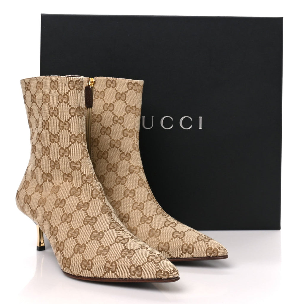 GG Monogram Malaga Kid Womens Bombshell Bootie 37.5 Sand Dark Brown