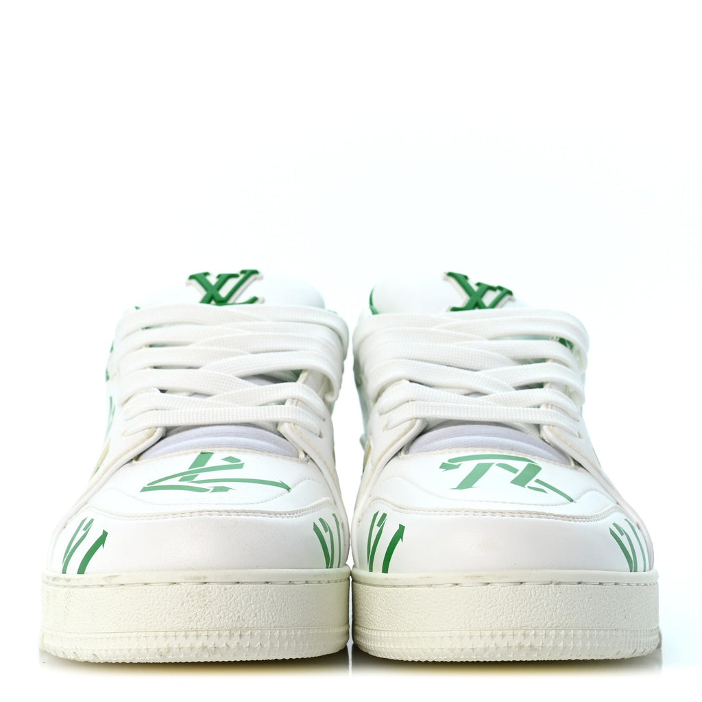 Mens LV Trainer Upcycling Sneakers 8.5 White Green