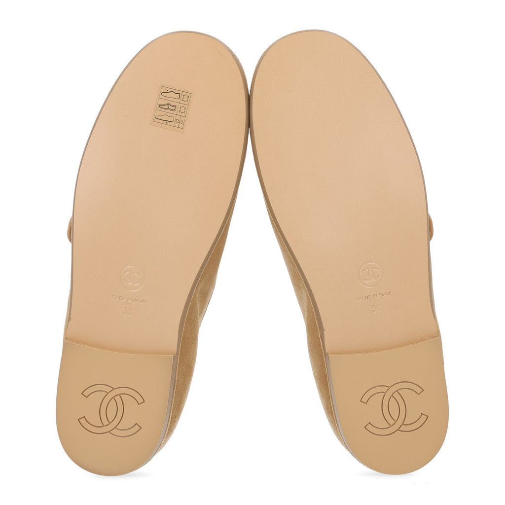 Suede Calfskin Cap Toe CC Mary Jane Flats 38 Beige