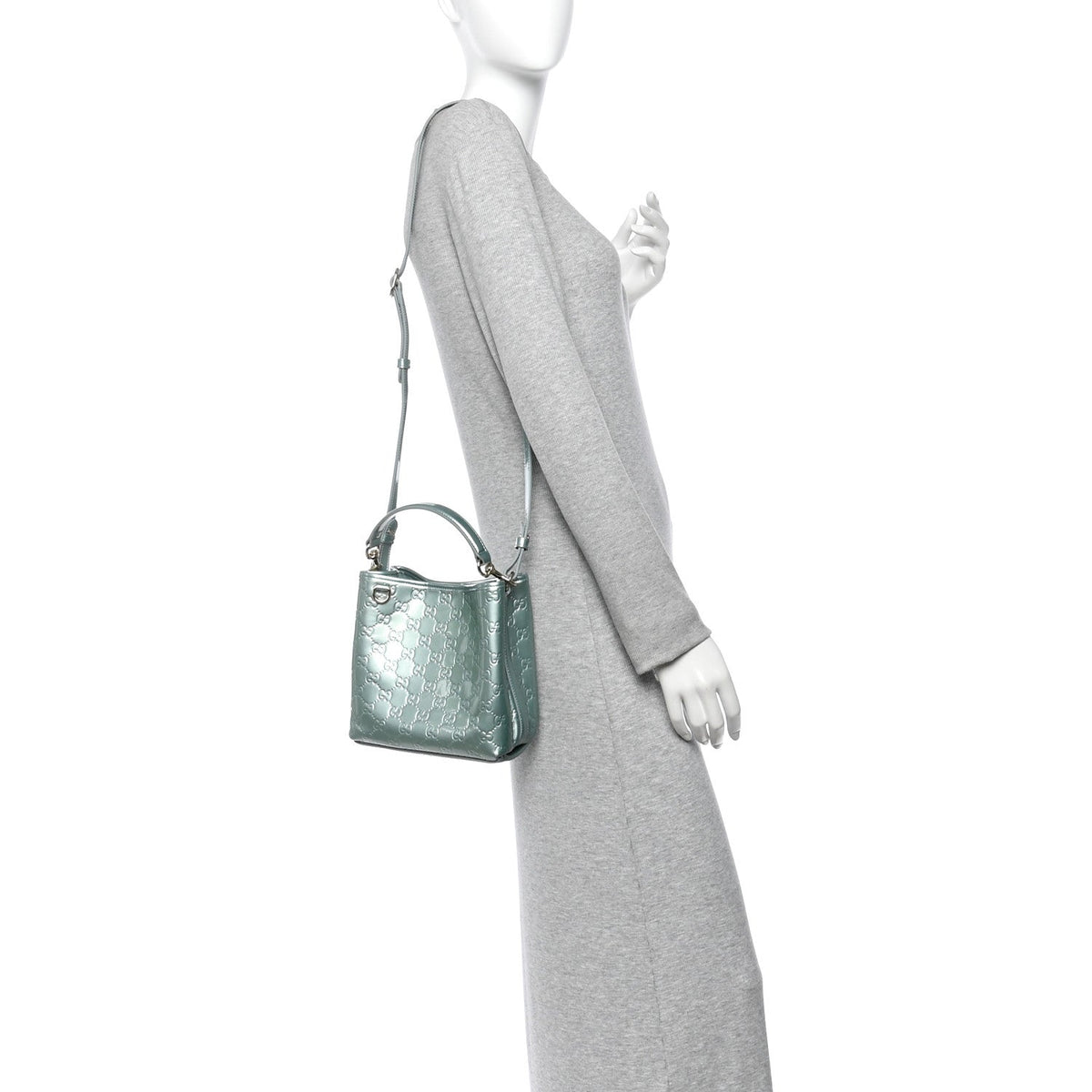 Patent GG Emblem Small Bucket Bag Light Blue