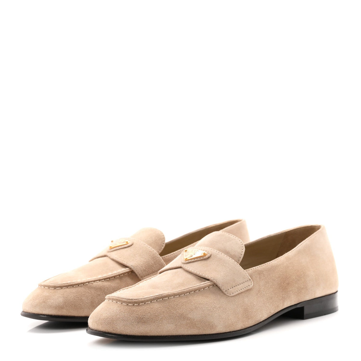 Suede Calfskin Metal Triangle Logo 10mm Loafers 38.5 Corda