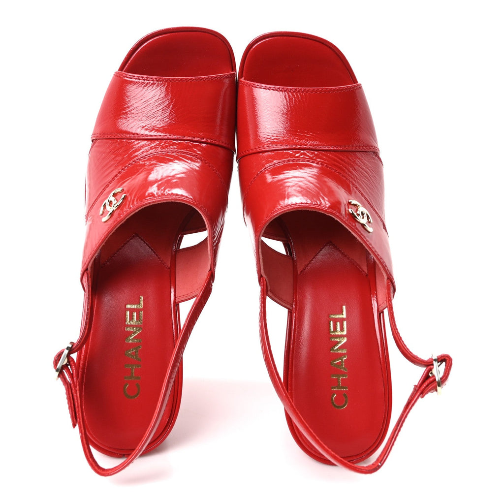 Crumpled Patent Lambskin Platform Sandals 39.5 Red