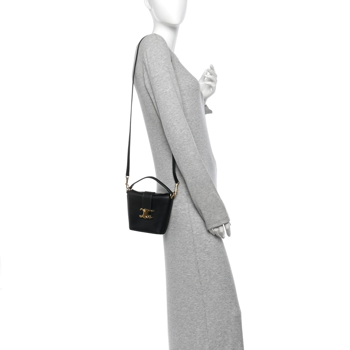 Smooth Calfskin Triomphe Mini Bucket Bag Black