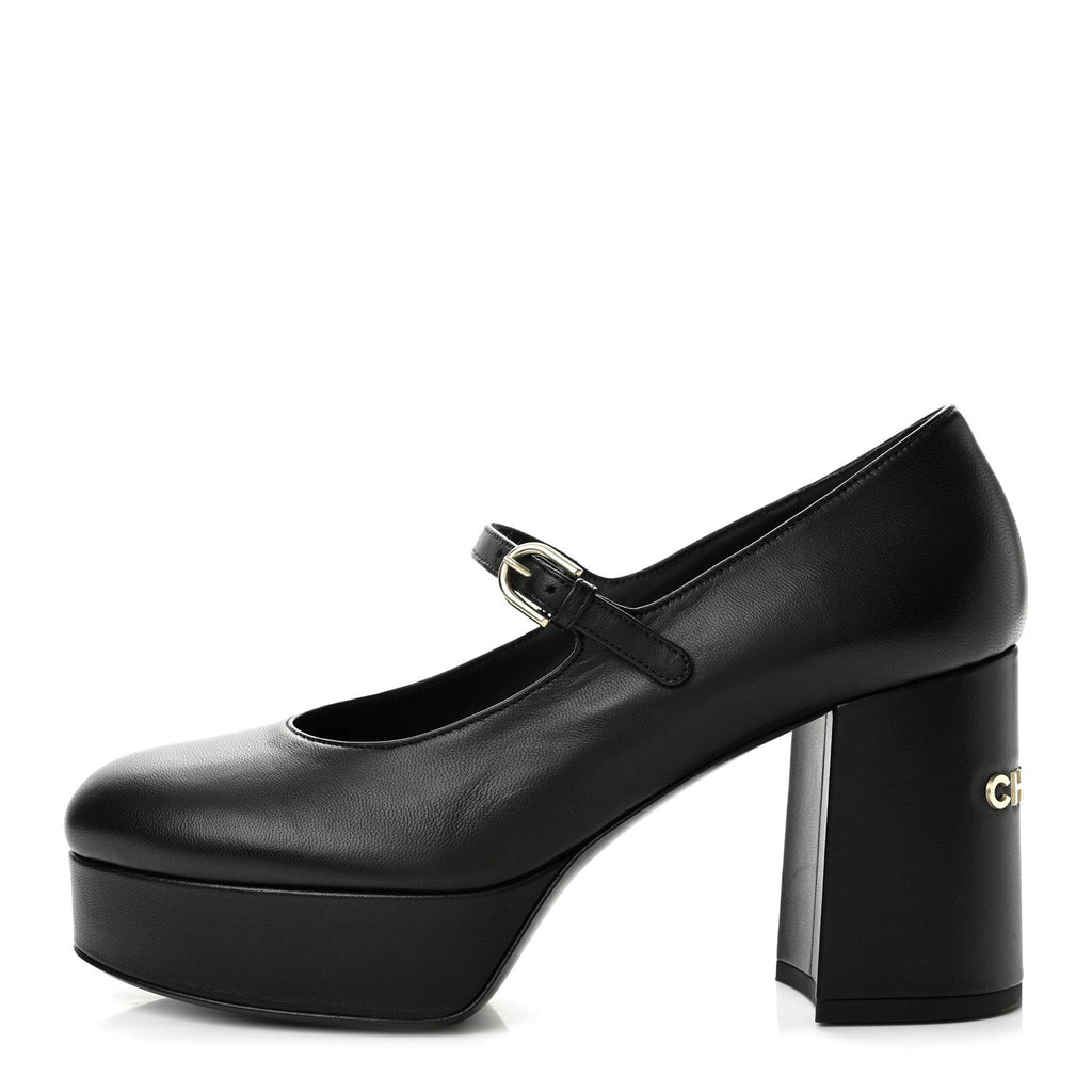 Lambskin Mary Jane Platform Pumps 37 Black
