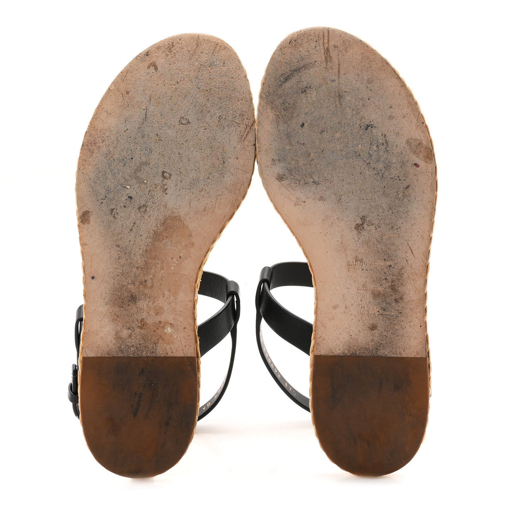 Calfskin Raffia Cassandra Monogram Sandals 37.5 Black