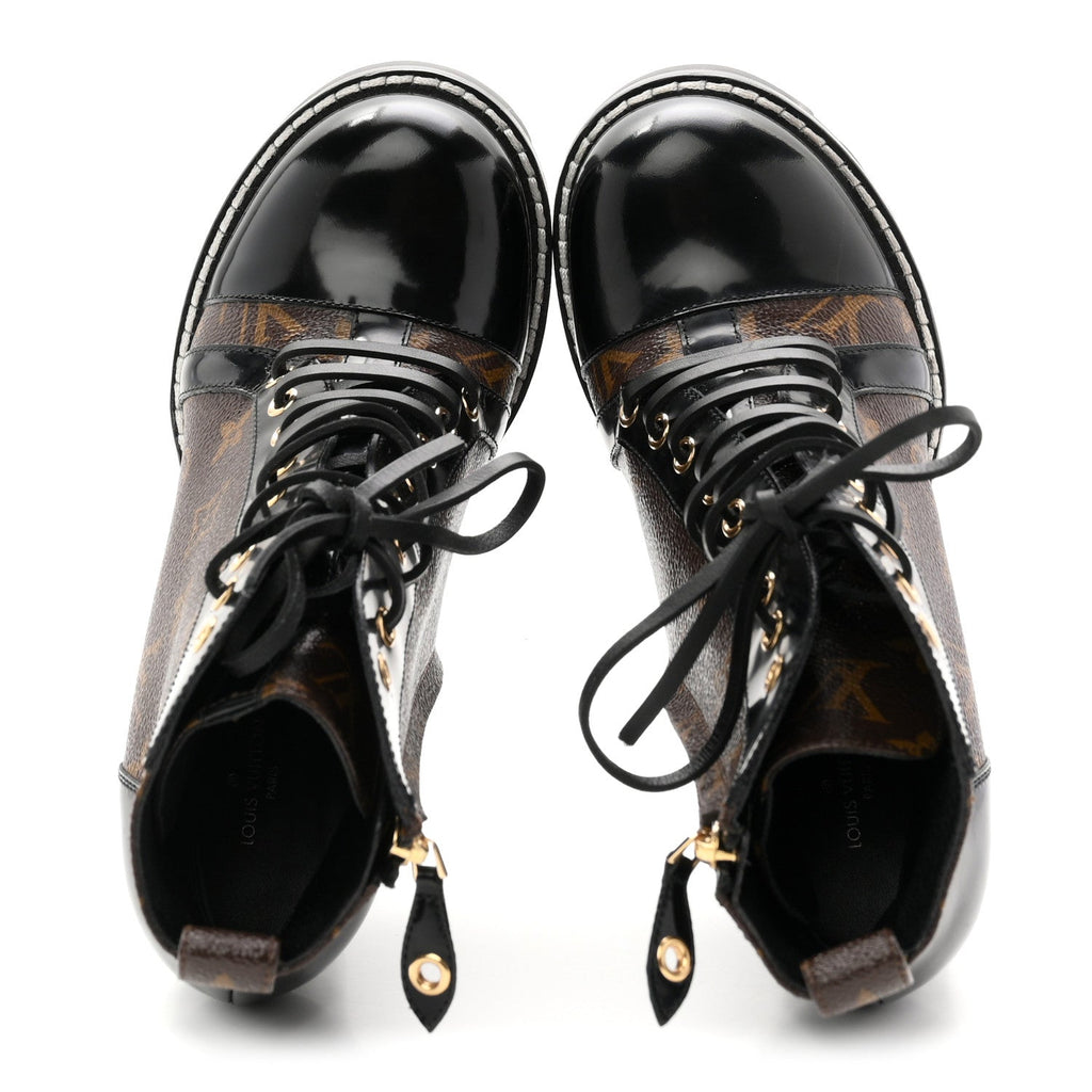 Patent Calfskin Monogram Star Trail Ankle Boots 39 Black