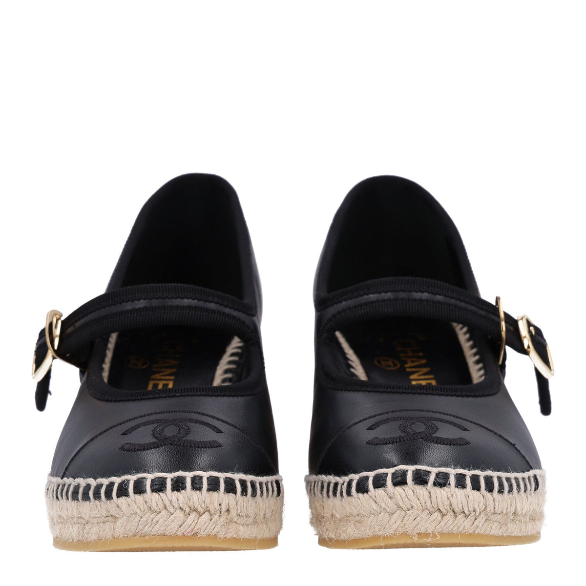 Lambskin Espadrille Mary Jane Wedges 37 Black