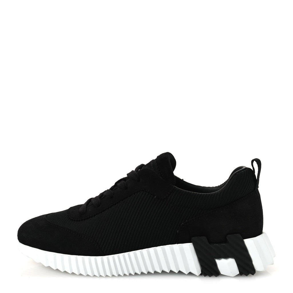 Textured Mesh Suede Goatskin Bouncing Sneakers 40 Black
