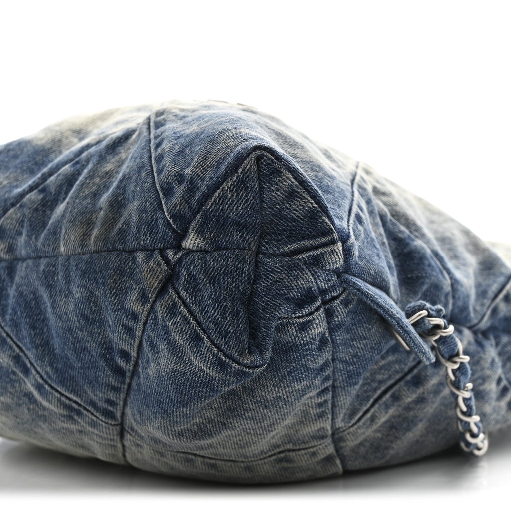 Denim Quilted Chanel 22 Backpack Blue
