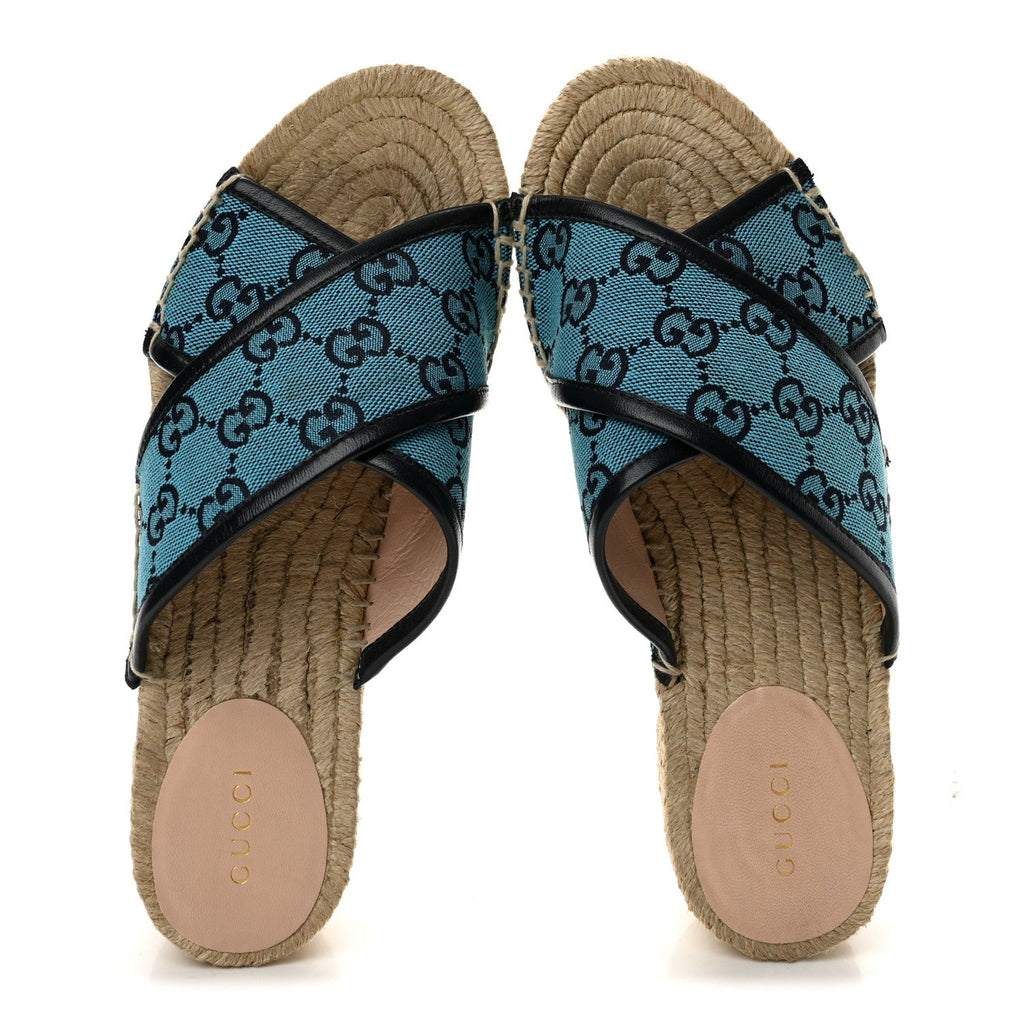 Monogram Multicolor Criss Cross Espadrille Sandals 37 Light Blue