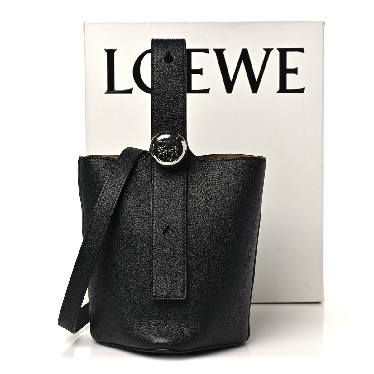 Soft Grained Calfskin Mini Pebble Bucket Bag Black