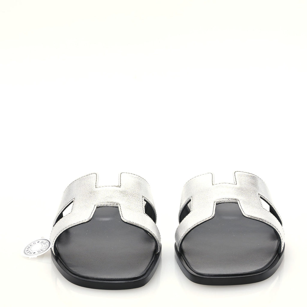 Metallic Chevre Oran Sandals 40.5 Gris Argente