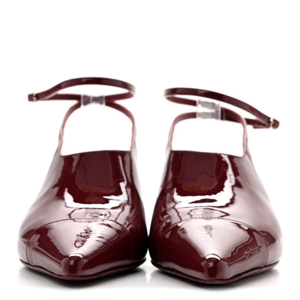 Patent Calfskin Cap Toe CC Slingback Pumps 38 Dark Burgundy