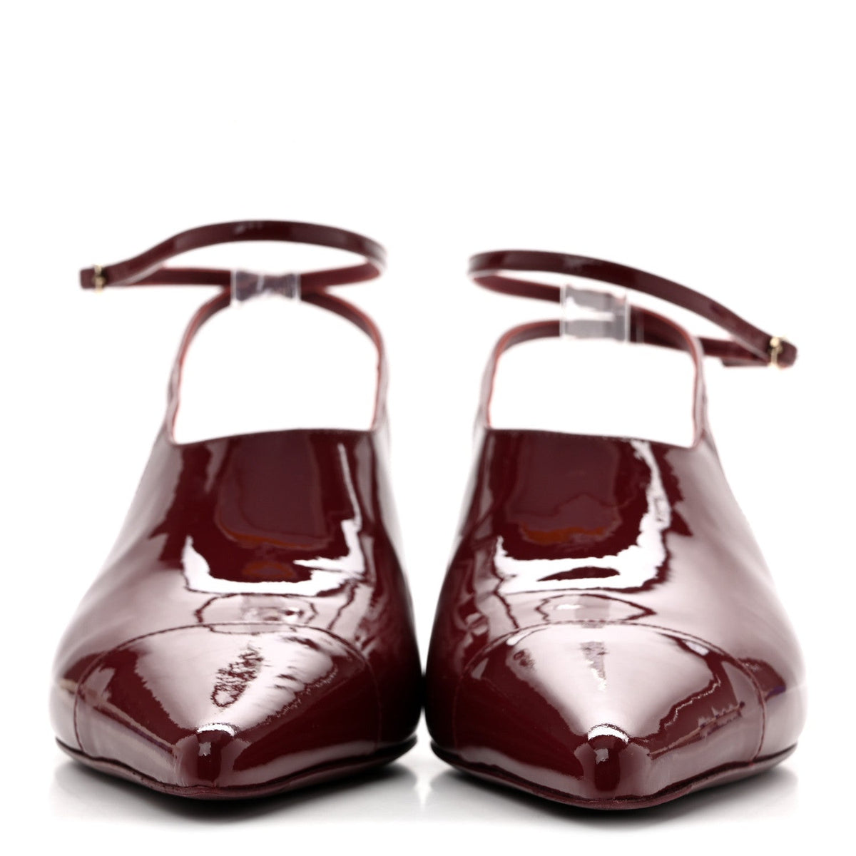 Patent Calfskin Cap Toe CC Slingback Pumps 38 Dark Burgundy