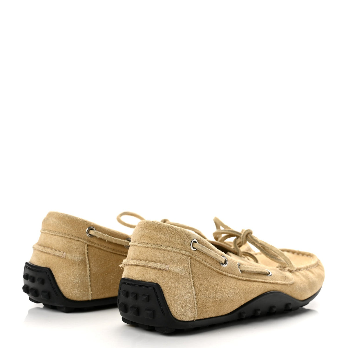 Suede Calfskin Womens Member Lazy Loafers 39.5 Beige Albatre