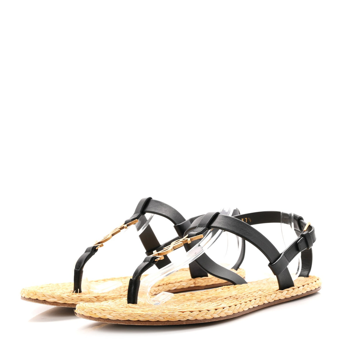 Calfskin Raffia Cassandra Monogram Sandals 37.5 Black