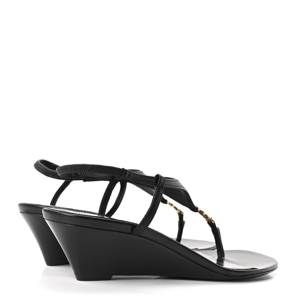 Nappa Cassandra Monogram Bridget 40 Wedge Sandals 37.5 Black