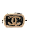 Shiny Crumpled Sheepskin Shearling Waist Bag Black Beige