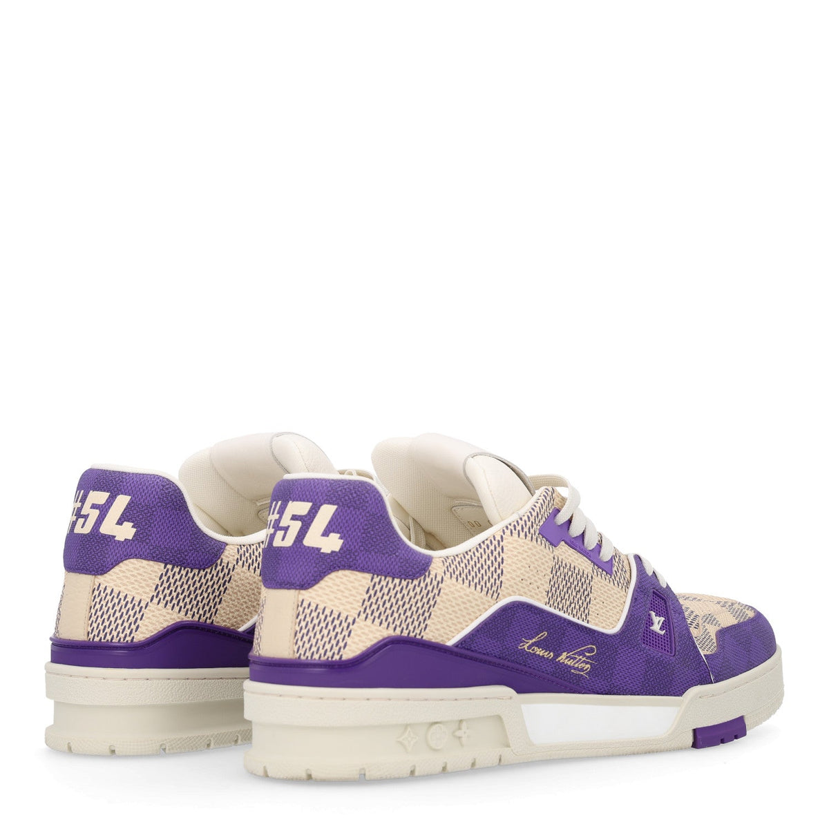 Damier Grained Calfskin Monogram Mens LV Trainer Sneakers 10 Purple