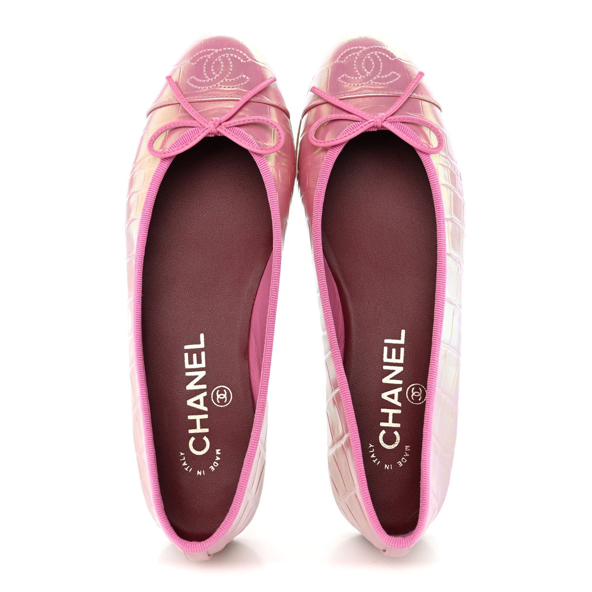 Iridescent Crocodile Embossed Ballerina Flats 36.5 Pink