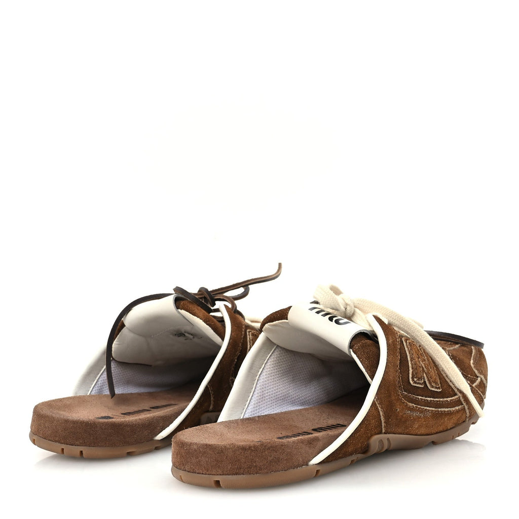 X NEW BALANCE Faded Suede Calfskin 530 SL Slip-On Mules 36.5 Ecru