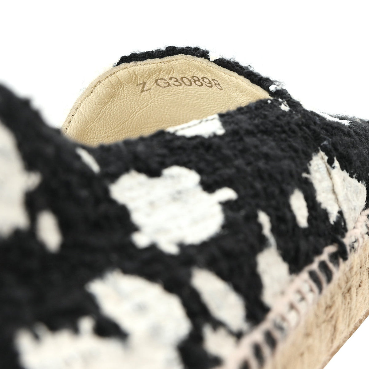 Patent Tweed Splatter Paint Print Cap Toe CC Espadrilles 36 Black White