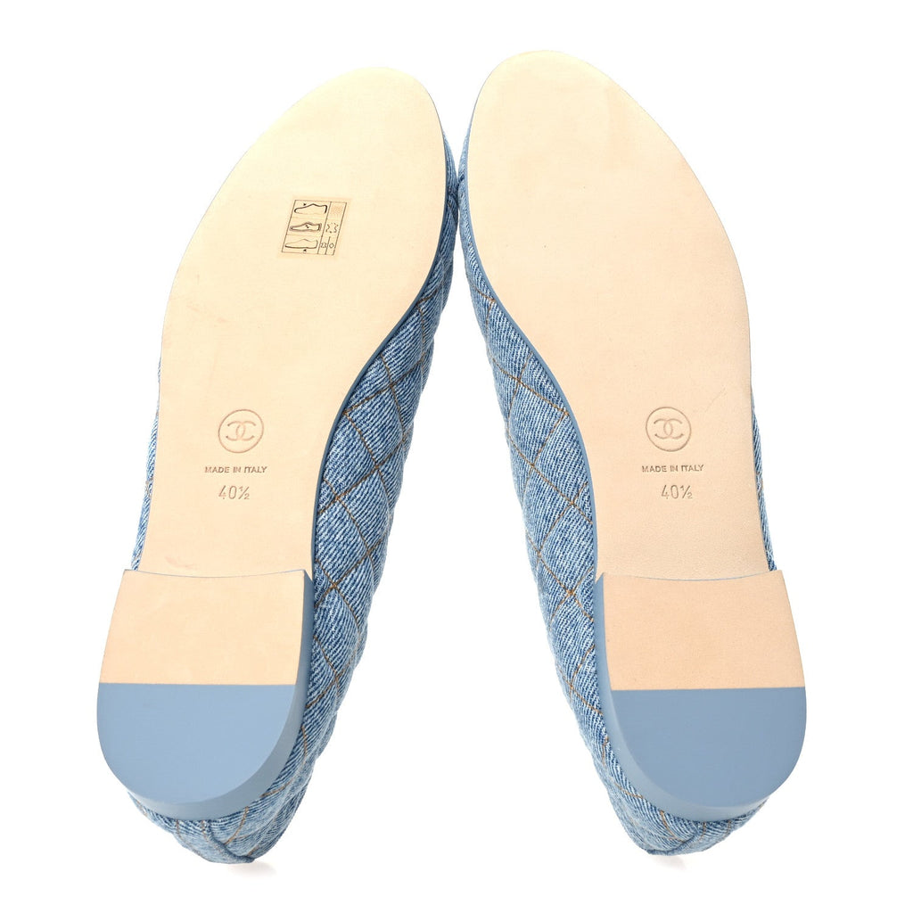 Denim Quilted CC Cap Toe Ballerina Flats 40.5 Light Blue