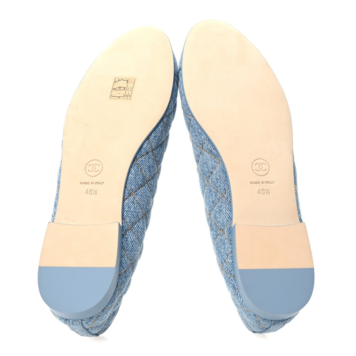 Denim Quilted CC Cap Toe Ballerina Flats 40.5 Light Blue