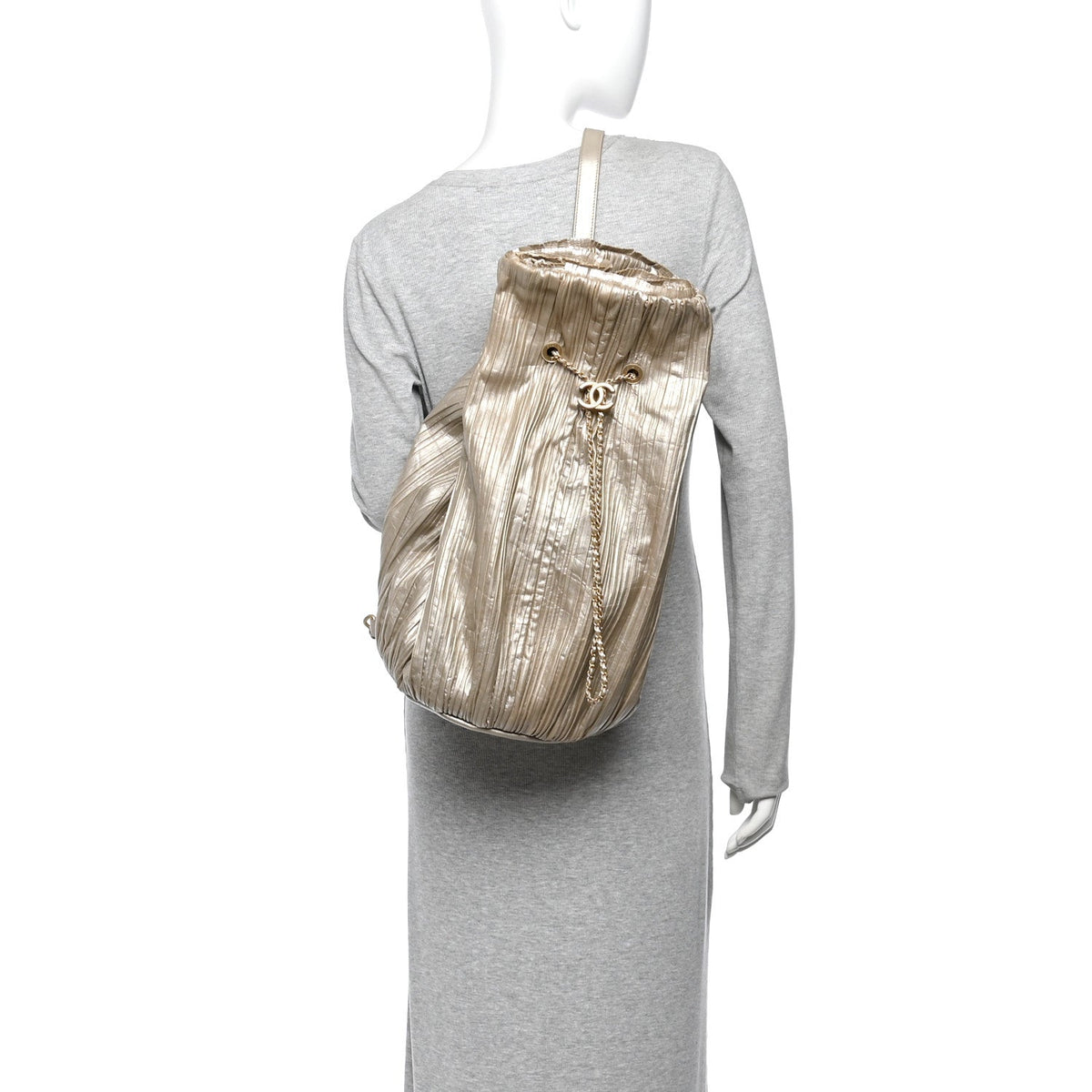 Iridescent Crumpled Calfskin Small Coco Pleats Backpack Gold