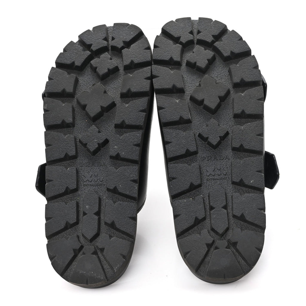 Vitello Sport Metal Triangle Logo Womens Double Buckle 20mm Slide Sandals 38.5 Black
