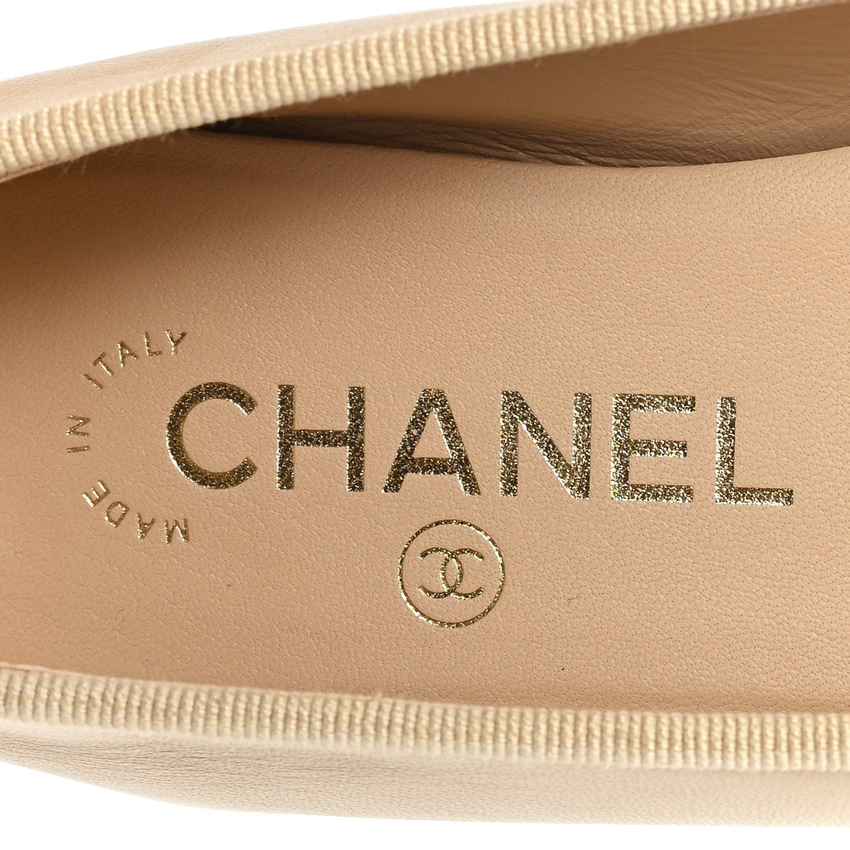 Lambskin Grosgrain Cap Toe CC Ballerina Flats 36 Beige Black