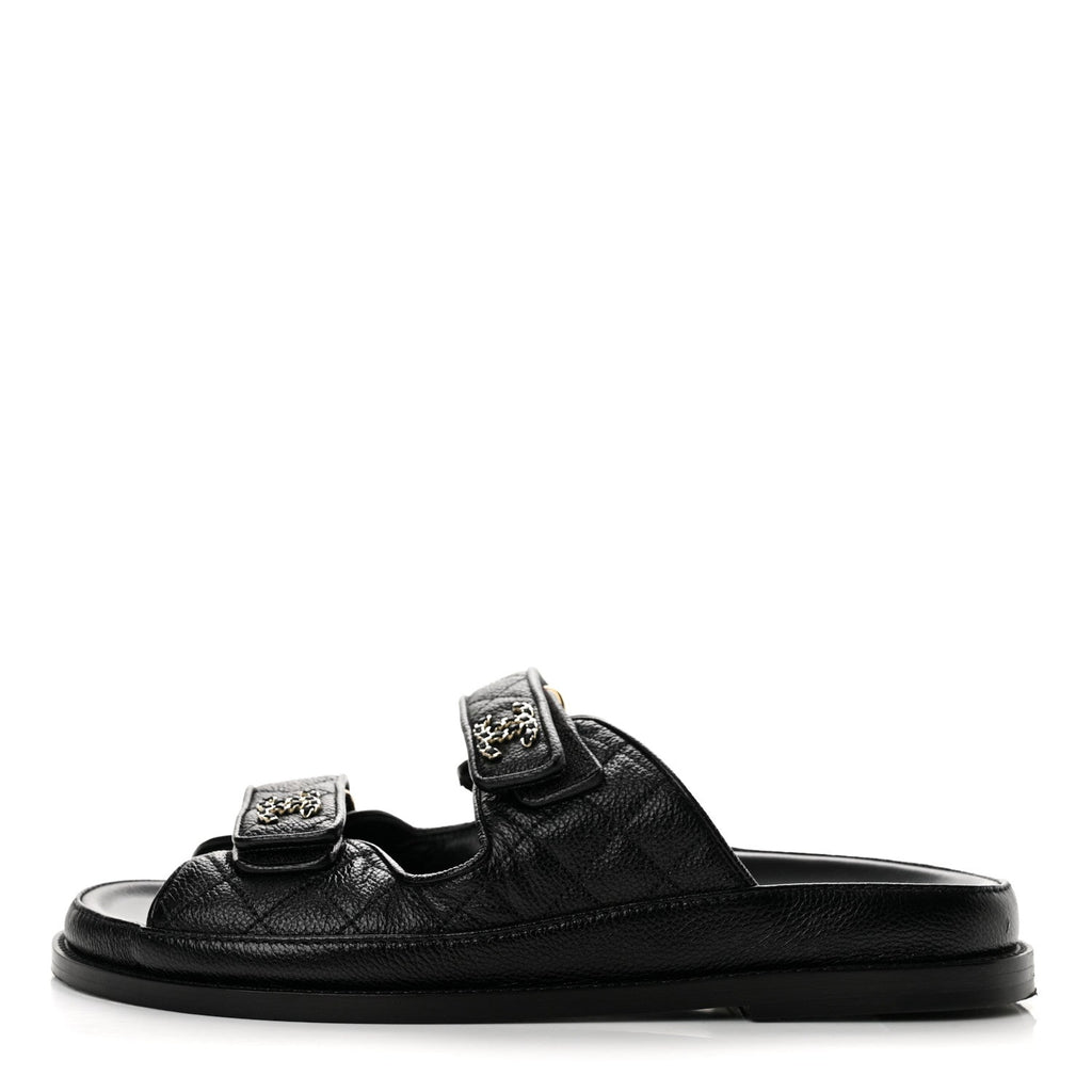 Grained Calfskin Velcro Dad Sandals 40 Black