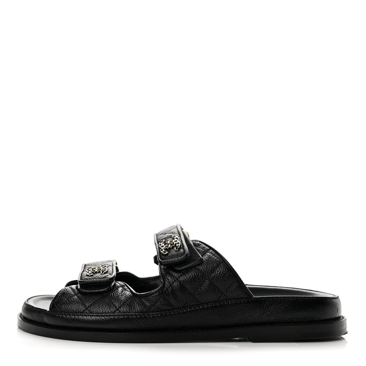 Grained Calfskin Velcro Dad Sandals 40 Black