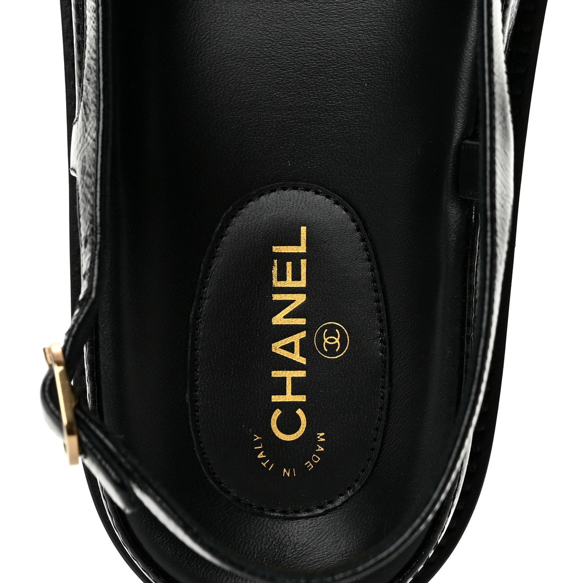 Crumpled Shiny Lambskin CC Cut Out Dad Sandals 39 Black
