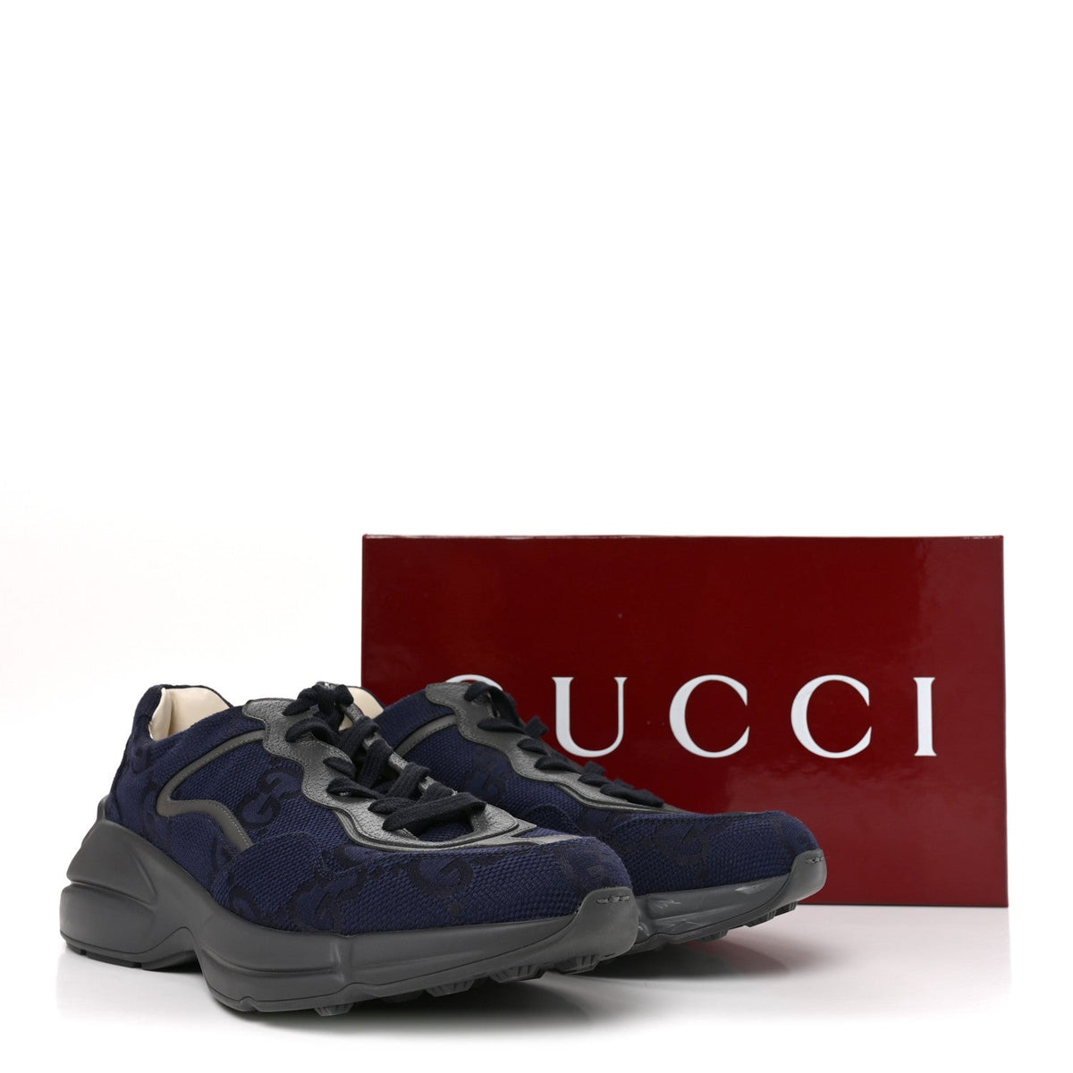 Canvas GG Supreme Monogram Mens Rhyton Sneakers 9 Blue