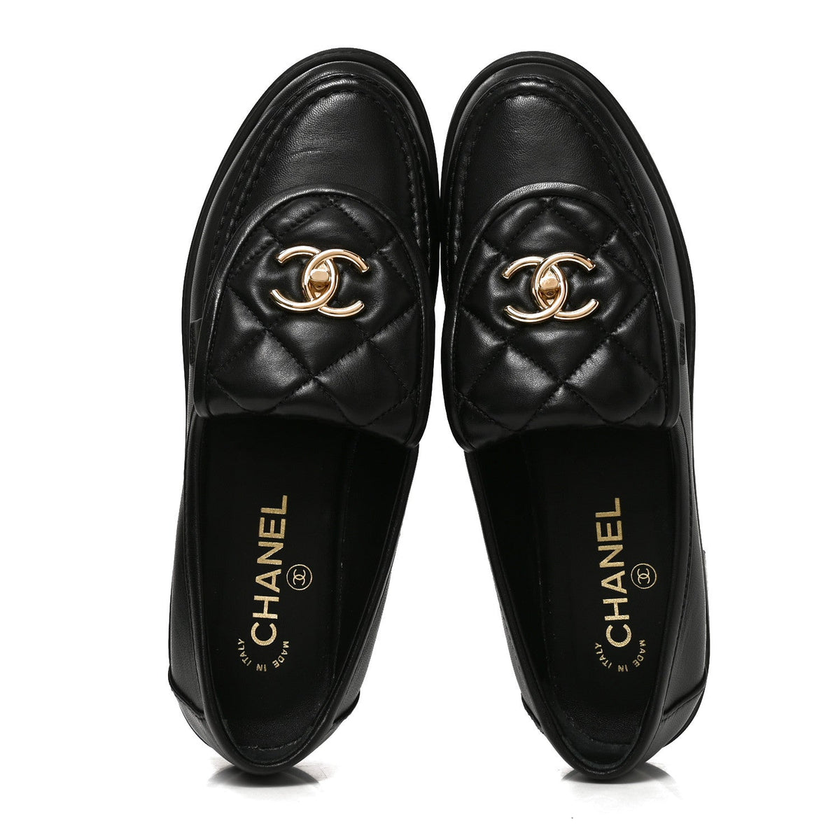 Lambskin Quilted CC Turnlock Loafers 39 Black
