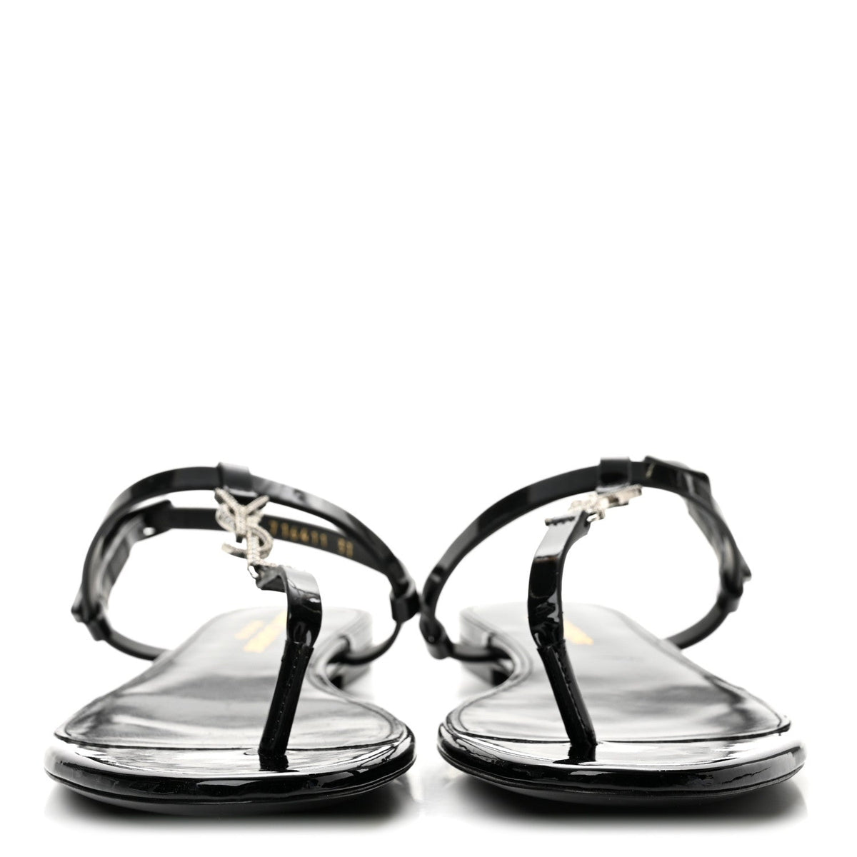 Patent Calfskin Cassandra Crystal Monogram Sandals 37 Black