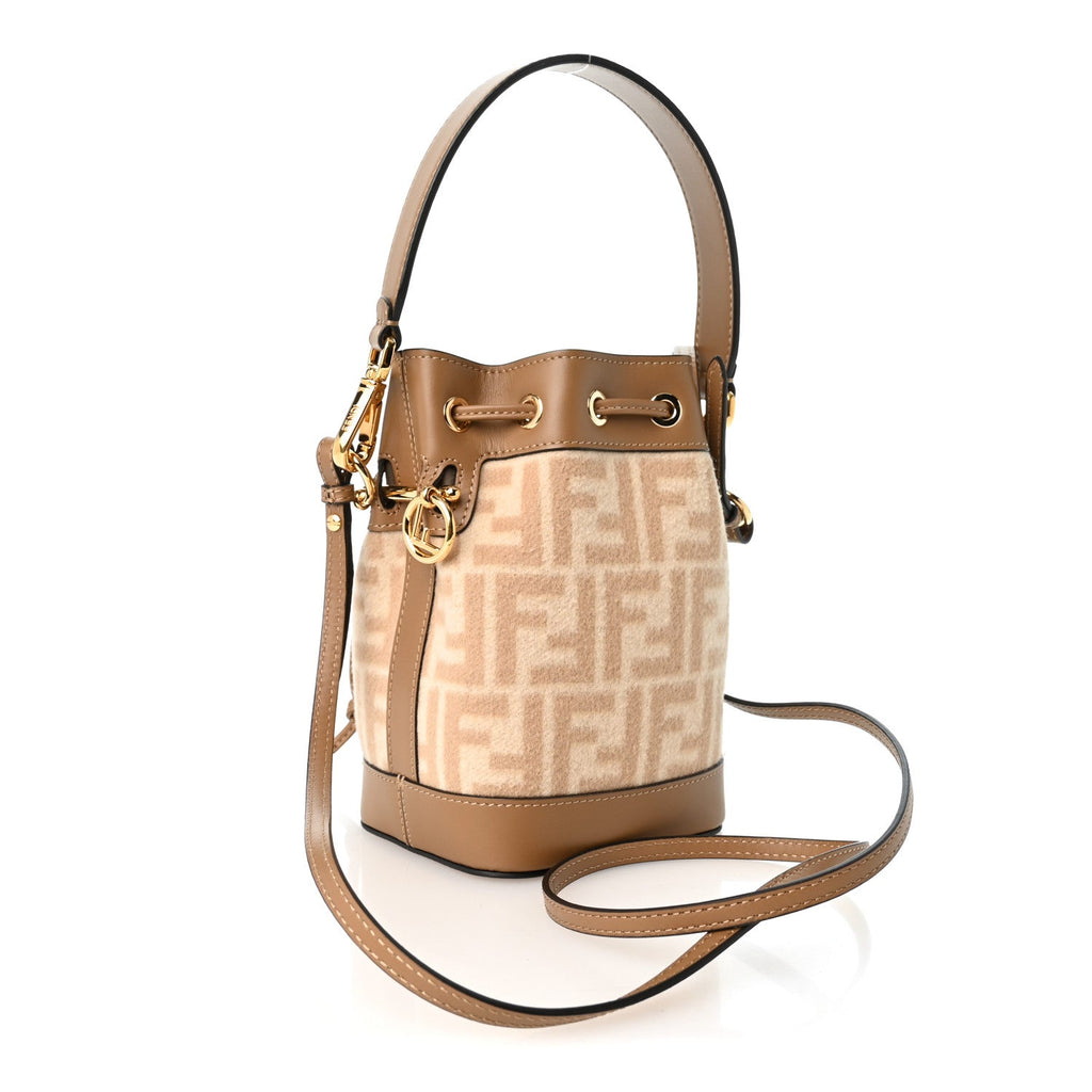 Wool Vitello King FF 1974 Mini Mon Tresor Bucket Bag Beige Cammello Sand