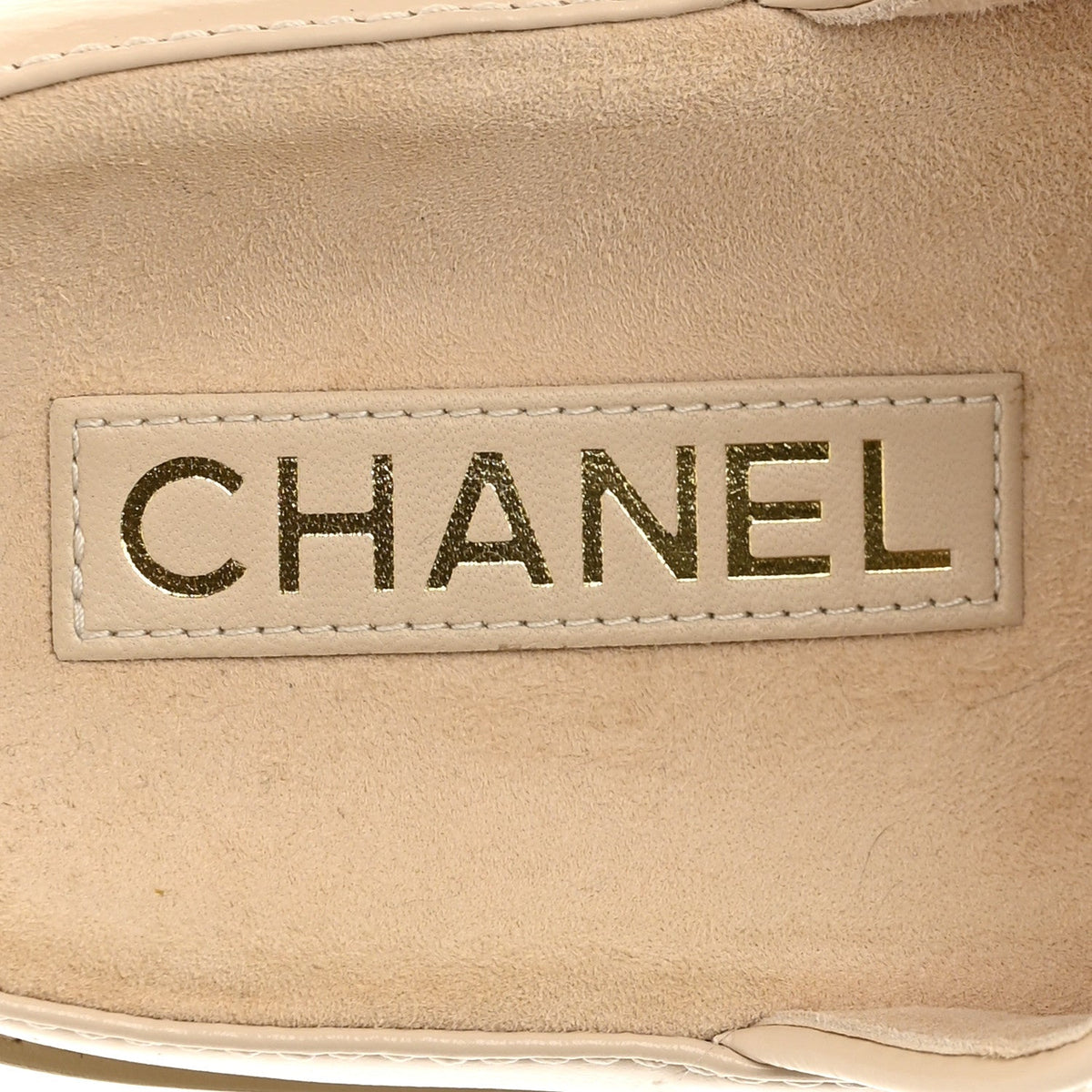 Shiny Calfskin Crystal Quilted Velcro Dad CC Slide Sandals 38.5 Beige