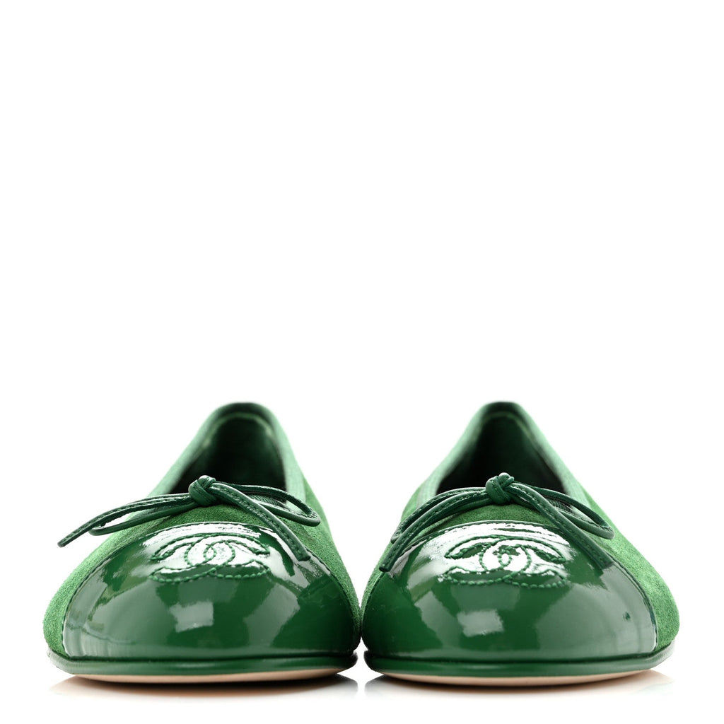 Suede Patent Cap Toe CC Ballerina Flats 36 Green