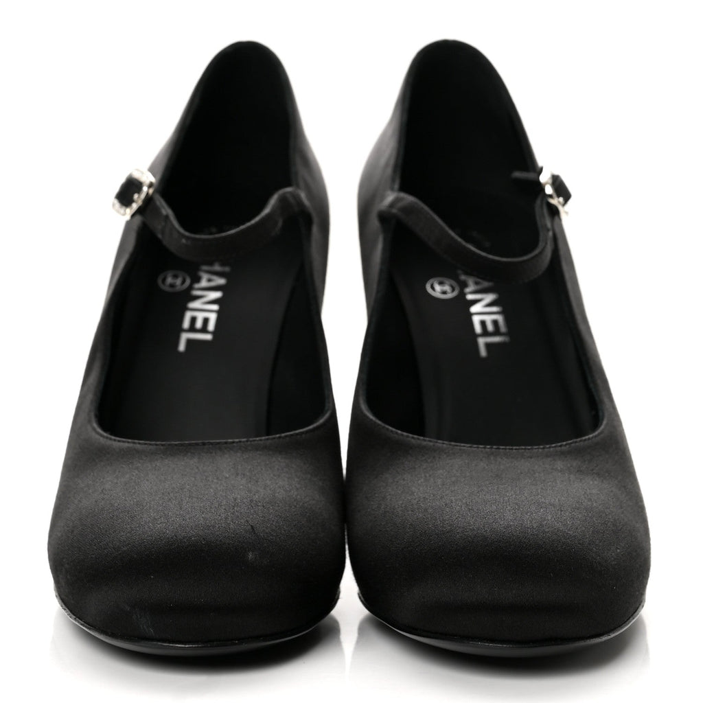 Satin Crystal Mary Jane Pumps 39 Black
