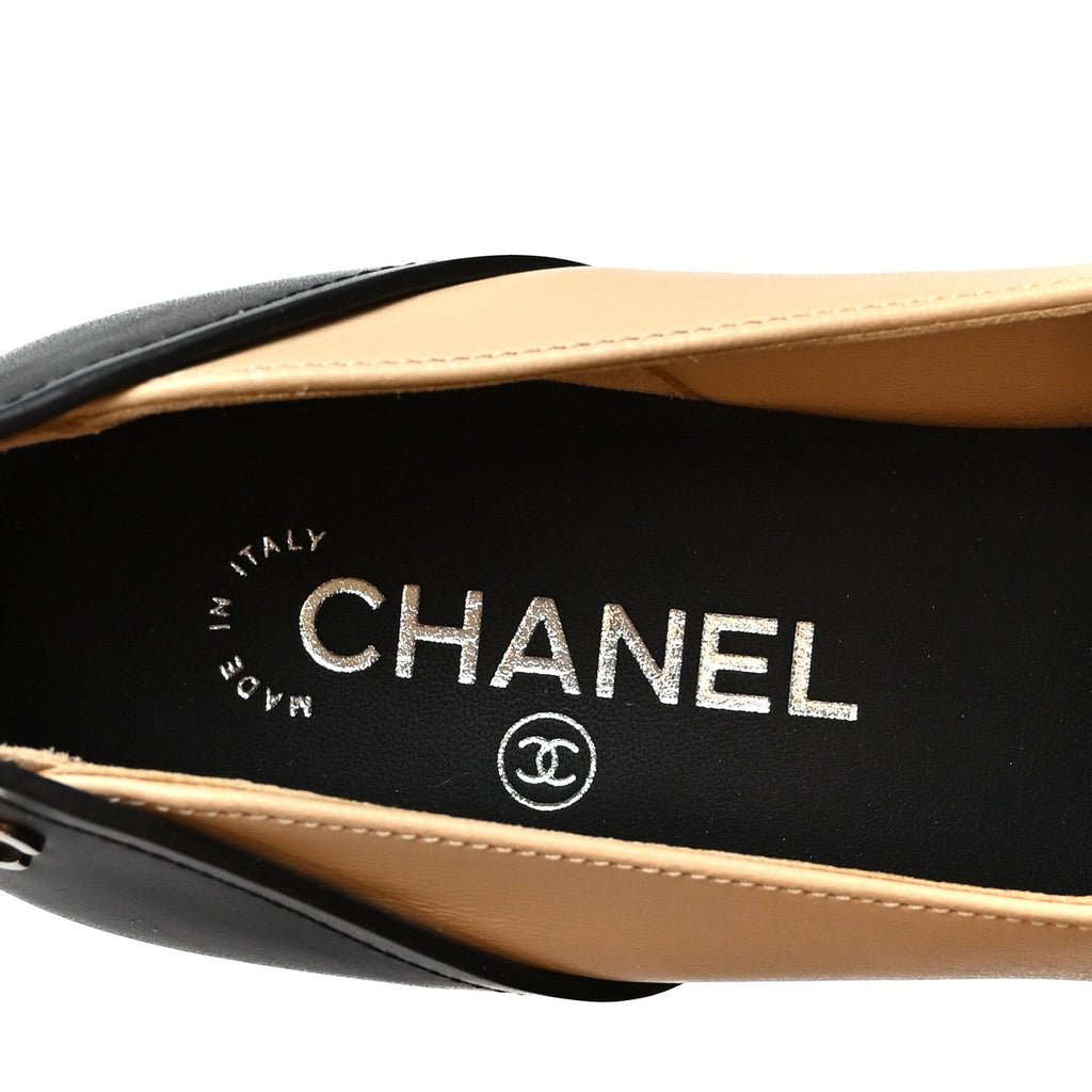 Lambskin Calfskin Cap Toe Pumps 40 Black Beige