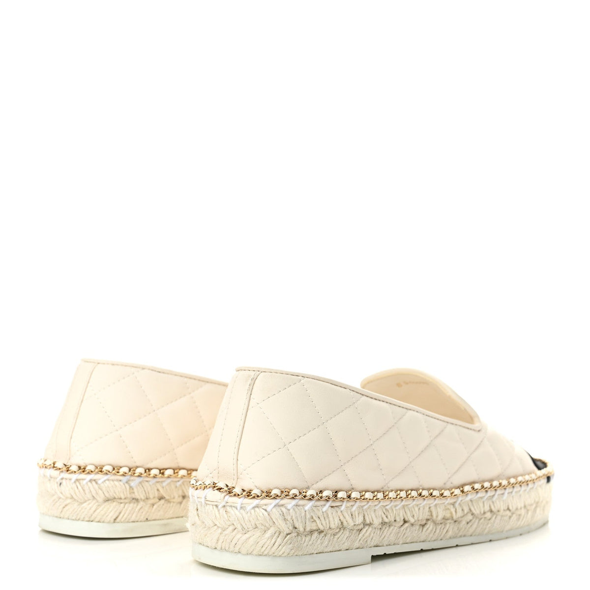Shiny Lambskin Quilted Grosgrain Cap Toe CC Chain Espadrilles 40 White Black