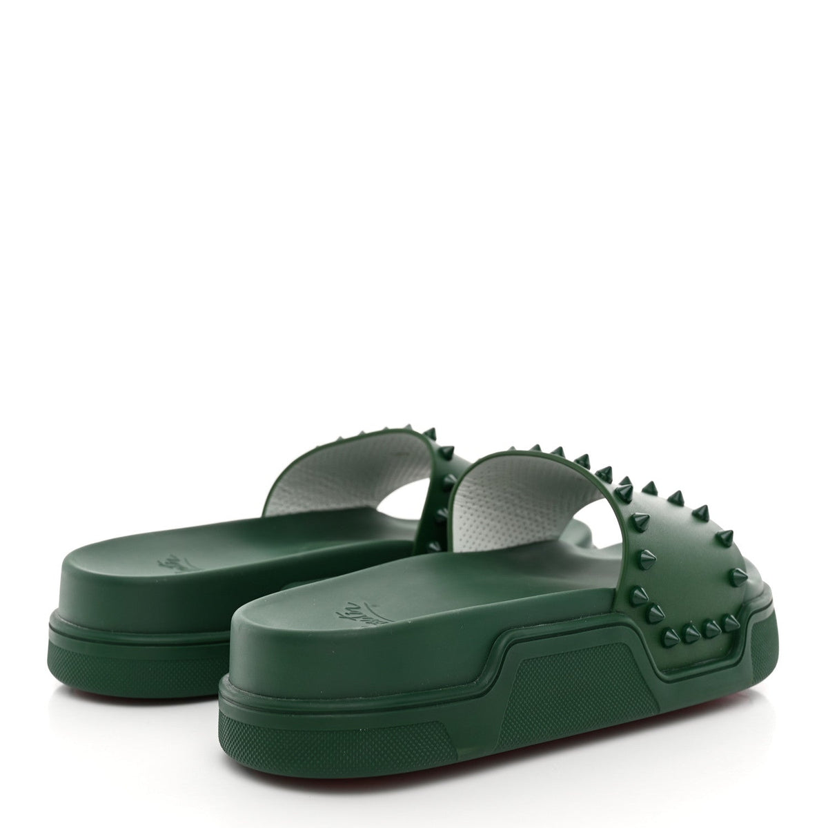 Calfskin Studded Pool Fun Platform Flat Slide Sandals 35 Green